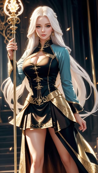 style_oil_painting
character_female_beautiful_Elementalist 
clothing_sexy_fantasy_short_skirt
background_tower 
features_holding_long_staff
hair_white_hair
detailed_face
detailed_hand
detailed_finger
portrait_full_body