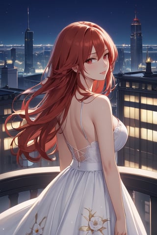 Quality Masterpiece, Top Quality, Aesthetic, //Character 1 Girl, A beautiful girl, with red hair, a beautiful face. wearing a black sweter against the background of Ghotan City by night