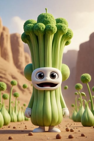 Epic characte cute style pixar of god of a bell celery, full body mistic composition in a desert