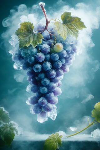 a ograpes,ice,  smoke, in the fantasy garden