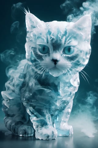 a kitty,ice,  smoke