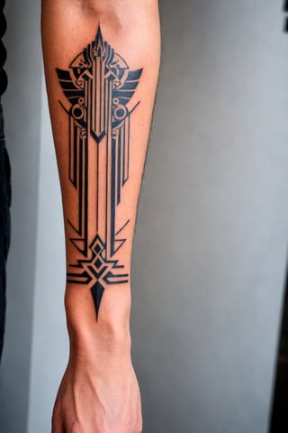 Tattoo on wrist, tattoo design, man's arm with a art deco style, tattoo on the left side of the arm