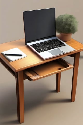 the bes quailty of realistic image. create image a studing table with sitting a chair with a laptop 