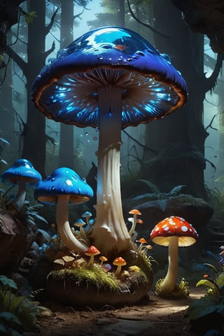 extremely realistic artwork, realistic image, pokemon \(creature\), no humans, glowing, glowing light, colourful colourfull mushroom made of glass, giant blue glass mushrooms, bright light cave, glowing colourful glass mushroom, different different colourful mashrooms, big glass mashrooms, big glowing glass mashrooms, lots of glass mashrooms, lots of glass mashrooms in cave,masterpiece,disney pixar style in mountain view 