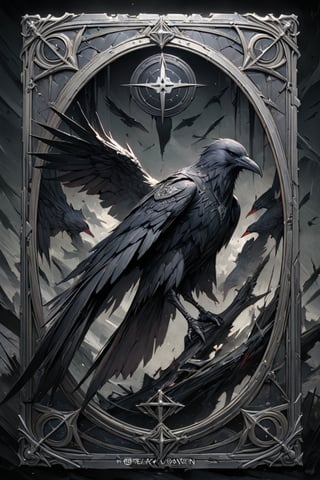 (masterpiece:1.4), ((best quality, 8k, ultra-detailed)), a Black Raven,  illustration, in TCG Card frame,