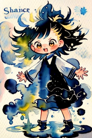 (A watercolor splash style, a cartoon version of the watercolor splash style presentation. )
Magical girl, watercolor style, brushstroke light and shadow effect, cute, petite and lively style