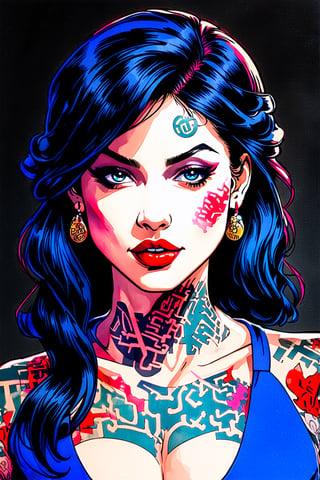 dark characteristics 50s style    Aiya   ,  (90s comic book artwork)  colored comic book panel  classic 90s style,  masterpiece   parted lips   runic tattoos   engineering ingenuity     (watercolor),  high resolution,  intricate details  4k  wallpaper  concept art,  watercolor on textured paper   Shivani 