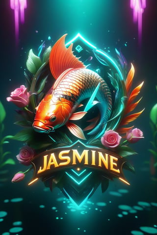 MAGNIFICENT 3D LOGO WITH INTEGRATED DETAILS, UHD,NEON , CYBERPUNK FEATURES AN logo of 4 beautiful Koi Fish(black and white ),crossed swords,right and left wings,in the middle there is a Koi fish icon,feathers, green crystal,at the bottom ribbon that says "VIKY" , background mystical,roses and lily's around it.
jasmine is scattered around the picture