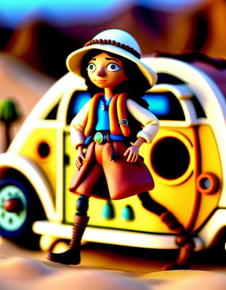 claymation, a Australian girl Nomad, wandering, traveler, desert, caravan, independent, free spirit, nomadic, exploration. ,BugCraft