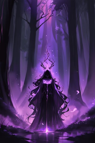 A shadowy figure with a humanoid torso and amalgamated animalistic limbs emerges from an aura of dark mist. Shadowy tendrils writhe around its body like living vines. Eyes aglow with malevolent intent, the being's human-like features are shrouded in darkness. Sorcery-laced shadows swirl around it, amplifying its eerie presence as it moves through a foreboding forest clearing, the only light coming from an otherworldly glow emanating from within.,glowneon