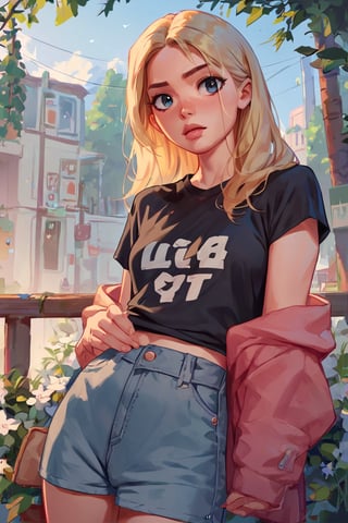 1girl, blonde hair, Tshirt,  FLTA, score_8_up, score_7_up, score_9_up