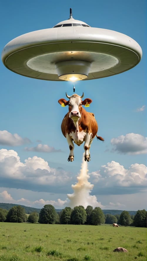 Photo of a cow being abducted by a flying saucer
