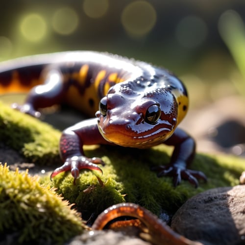 extremely detailed 32k UHD RAW photo depicting a salamander, taken by a national geography photographer with DSLR, beautiful sunlight