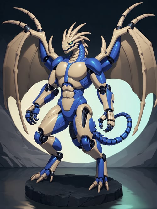 a fleshmutant creature featuring cybernetic enhancements and wings, digitigrade, (tail:0.3)