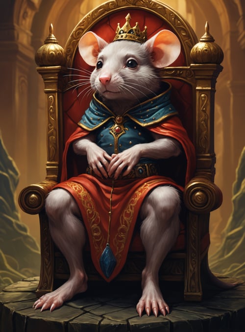 (closeup rat king in his throne), cute cute cute creature, an illustration by esao andrews, cyril rolando and goro fujita, deviantart, fantasy art, storybook illustration, oil on canvas