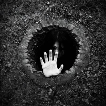Horror-themed,  <lora:Kayako Saeki Sadako Yamamura:1>a hand reaching out is in a pit well in a field at night,solo,monochrome,water,scenery,dark,watercraft , pale skin, supernatural, horror film, moonlight, Japanese, extreme rage, sorrow, cinematic, film, movie, movie still, Ju-On The Grudge movie style, Eerie, unsettling, dark, spooky, suspenseful, grim, highly detailed