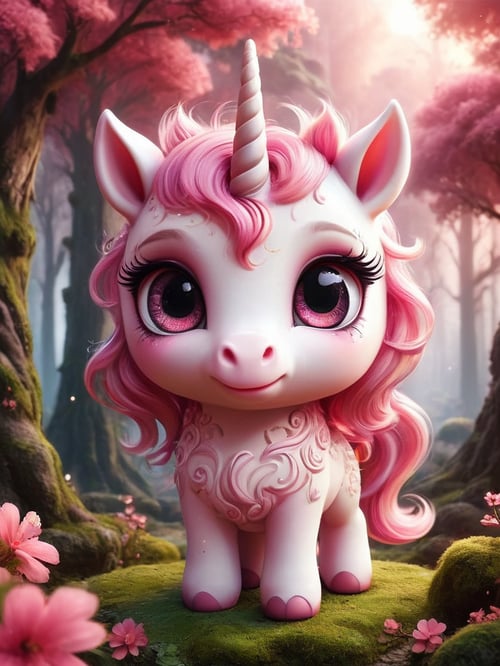 full body, cute little hairy chibi pink baby unicorn, volcanic forest background, highly intricate, soft and smooth, big detailed eyes, super cute, big detailed eyes, super cute<lora:MysticVision_XL_fp16:1>