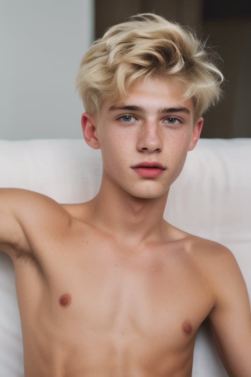 an 18 years old handsome cute blond boy, (shirtless: 1.5), sitting on the beach, sunshine, sharp focus, finely detailed eyes and face, short hair, fade haircut, male_only, sharp skin, masterpiece, photorealistic, ultra-detailed, fine skin detail, best, super fine, best quality, ultra highres, 8k, RAW photo<lora:EMS-47342-EMS:1.000000>