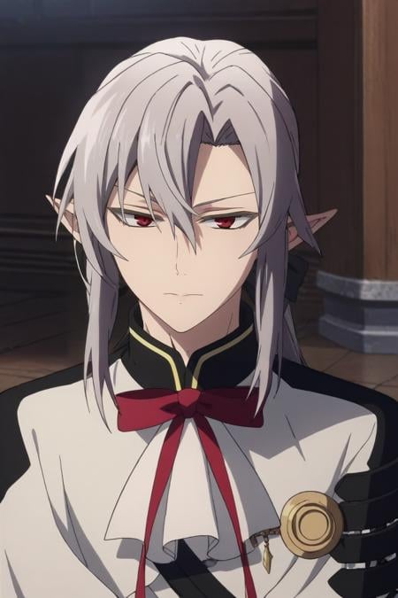 score_9, score_8_up, score_7_up, source_anime, rating_safe, intricate details, anime screencap, , , looking at viewer, , 1boy, solo, male focus, <lora:ferid_bathory_pony:1>, ferid_bathory, grey hair, red eyes, long hair, hair between eyes, pointy ears, ponytail, from above, dock, indoors, dark, v arms, relaxed, , <lora:sdxl_lightning_8step_lora:1>