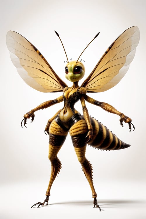 monster_girl, honey_bee, insect_[wings], antennae, thorax, full_body, full_frame, 