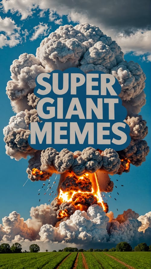 Photo of the best thing I have ever seen in my life with explosion text bubble in clouds that says "super giant text memes"