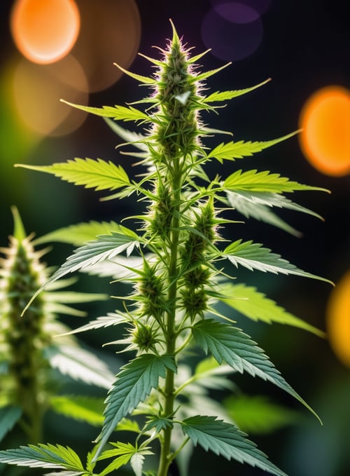 macro shot of a hemp plant , vibrant and colourful, award winning, high quality photography, 3 point lighting, flash with softbox, 4k, Canon EOS R3, hdr, smooth, sharp focus, high resolution, award winning photo, 80mm, f2.8, bokeh