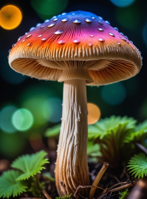 macro shot of a magic mushroom, vibrant and colourful, award winning, high quality photography, 3 point lighting, flash with softbox, 4k, Canon EOS R3, hdr, smooth, sharp focus, high resolution, award winning photo, 80mm, f2.8, bokeh