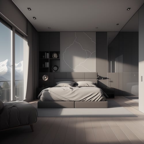 (masterpiece),(high quality), best quality, real,(realistic), super detailed, (full detail),(4k),8k,bedroom, no_humans, scenery, Modern style <lora:XSarchitectural-38InteriorForBedroom:0.8> <lora:XSarchitectural-36ChineseInteriorDecoration:0.4>