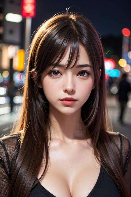 <lora:GirlfriendMix2:1>1girl, Tokyo street,night, cityscape,city lights, upper body,close-up, 8k, RAW photo, best quality, masterpiece,realistic, photo-realistic, parted bangs, long hair,front cover