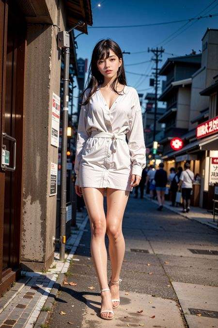 <lora:GirlfriendMix2:1>1girl, Tokyo street,night, cityscape,city lights, full body, 8k, RAW photo, best quality, masterpiece,realistic, photo-realistic, parted bangs, long hair,front cover,