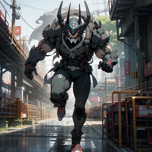 (masterpiece,top quality,best quality),Perfect anime illustration,8K,High Quality,1 The running gray buffalo suddenly stopped,Animation style,Dynamic lens,Face the camera,On the streets of the village,<lora:Niji:0.8>,