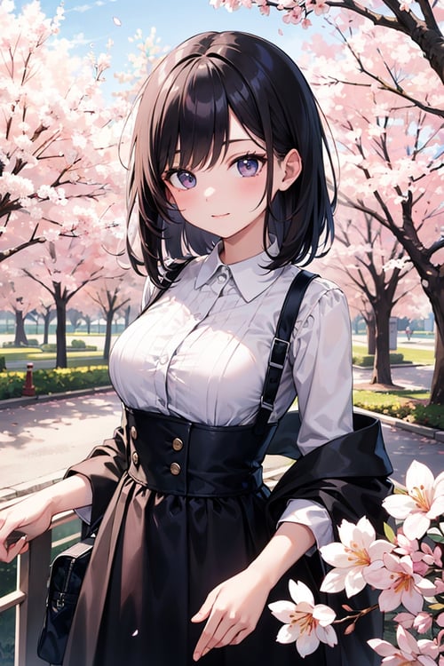 (masterpiece), best quality, high resolution, highly detailed, detailed background, perfect lighting, outdoor, 1girl, cherry blossoms in full bloom