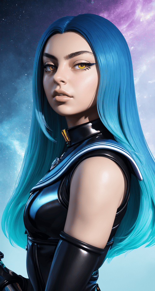 charli xcx, solo, light blue hair, yellow eyes, sailor,  middle shot, realistic,rendered in zbrush, masterpiece, professional, high quality, beautiful, amazing, high fantasy, ArtStation, bikesuit, absurdly long hair, masterpiece, highres,  4k, detailed background, colossal, (abandoned:0.8),