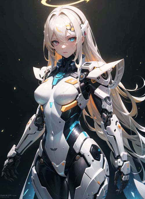 masterpiece,best quality,ultra-detailed,very detailed illustrations,extremely detailed,intricate details,highres,super complex details,extremely detailed 8k cg wallpaper,cowboy shot, caustics,reflection,ray tracing,demontheme,nebula,dark aura,cyber effect, 1girl,solo,alone,mecha musume,mechanical parts, robot joints,single mechanical arm, headgear, mechanical halo,star halo,intricate mechanical bodysuit, mecha corset, kimono, full armor,  (black armor)very long hair,white hair, hair between eyes, multicolored hair, colored inner hair, red eyes,glowing eye,eye trail, random expressions,random action, ancient japanese architecture,pond, starry sky,skyline, (Thick Body:1.4), (Long Blond Hair:1.4), Green Eyes, HDR (High Dynamic Range), Ray Tracing, NVIDIA RTX, Super-Resolution, Unreal 5, Subsurface Scattering, PBR Texturing, Post-Processing, Anisotropic Filtering, Depth-Of-Field ,Maximum Clarity And Sharpness, Multi-Layered Textures, Albedo And Specular Maps, Surface Shading, Accurate Simulation Of Light-Material Interaction, Octane Render, Two-Tone Lighting, Low ISO, White Balance, Rule Of Thirds, Wide Aperture, 8K RAW, Efficient Sub-Pixel, Sub-Pixel Convolution, (Luminescent Particles:1.4), {{Masterpiece, Best Quality, Extremely Detailed CG, Unity 8k Wallpaper, 3D, Cinematic Lighting, Lens Flare}}, <lora:mecha_offset:1> <lora:add_detail:0.2>