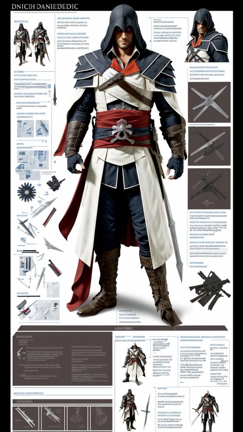 (Dutch angle:1.3), (ActionFigureQuiron style), solo, Ezio Auditore (Assassin's Creed): Ezio's white assassin robes, hidden blades, and Renaissance-era style have made him a popular character for video game cosplay., box art, inside gift box,action figure box, weapon, no humans, (reference sheet:1.4), power armor, concept art,<lora:quiron_ActionFigure_v2_lora:0.47>
