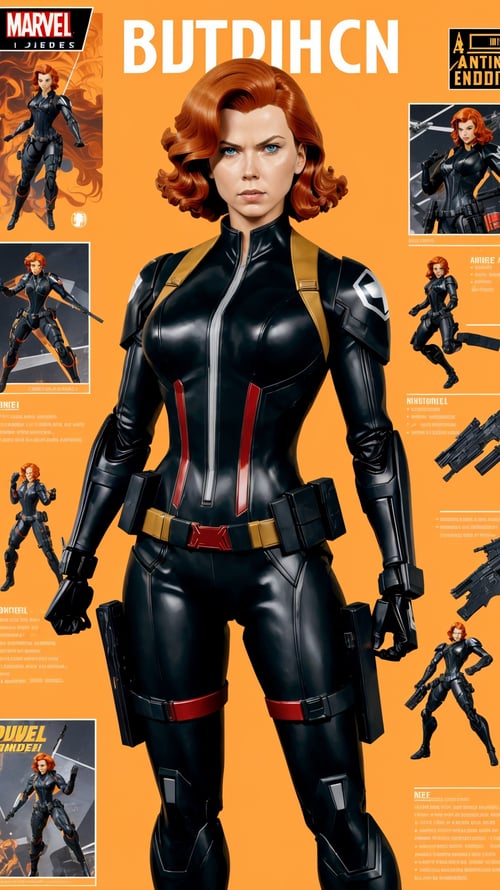 (Dutch angle:1.3), (ActionFigureQuiron style), solo, Black Widow (Marvel Comics): Black Widow's sleek black suit, red hair, and combat skills make her a fierce and empowering character to cosplay., box art,action figure box, weapon, no humans, (reference sheet:1.4), power armor, concept art,<lora:quiron_ActionFigure_v2_lora:0.47>