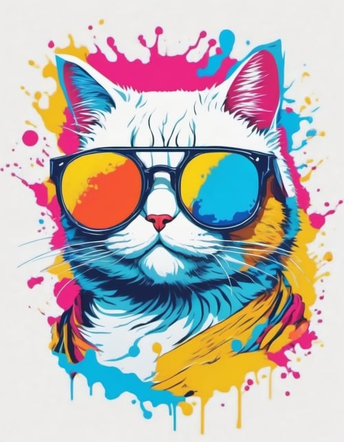 Leonardo Style, illustration, kungfu cat,cat, white  background, simple background, sunglasses, colorful , color splash , pop color, ultra hd, 8k<lora:leonardo_illustration:1>