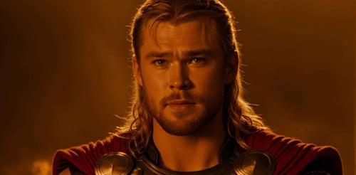 a close up photo of Thor, tattoos, cinematic lighting, film still, movie still<lora:JuggerCineXL2:1.0>
