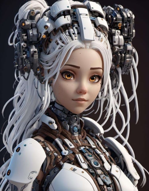 <lora:cyborg_style_xl-off:1>cyborg style, cyborg, 3d style,3d render,cg,beautiful, 1girl, looking at viewer, white hair, long braid, brown eyes, cyborg , mechanical limbs, cyberpunk, cute gloves <lora:3d_render_style_xl:1>