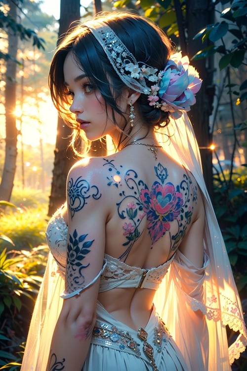(1girl:1.2, body covered in words, words on body:1.1, tattoos of (words) on body:1.2), (masterpiece:1.4, best quality), medium breasts, (intricate details), unity 8k wallpaper, ultra detailed, (pastel colors:1.3), beautiful and aesthetic, see-through (clothes), detailed, solo <lora:epi_noiseoffset2:1.3>  in a forest, <lora:jellyfish-noise:1>