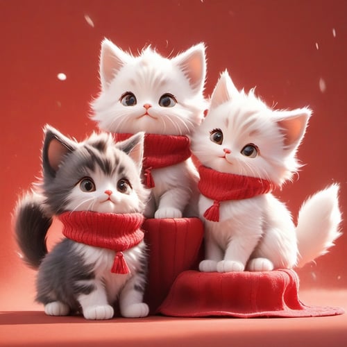Xxmix_Catecat,three cats,playing,red theme,