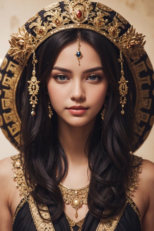 1queen, ancient java background, full body, perfect eyes, perfect face, perfect body, smirking, facing camera, stunning realistic photography,