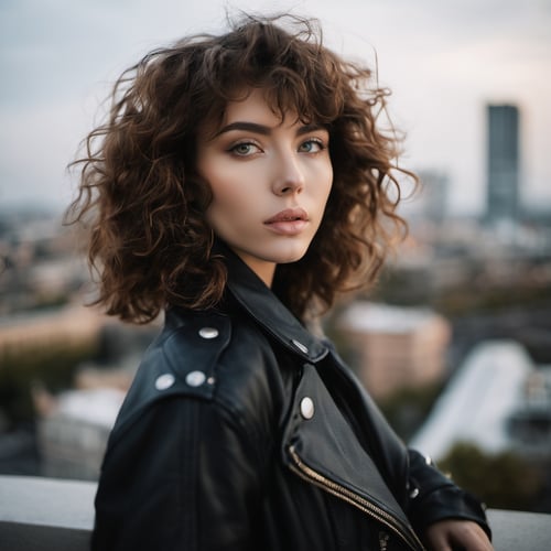 (inst4 style:1.2), best quality, 8K, HDR, highres, blurry background, bokeh:1.3, professional photography, alice, a beautiful girl, short curly brown hair, detailed beautiful eyes, in a sleek leather jacket, black skinny jeans, and ankle boots, reclining on a city rooftop and gazing at the skyline,  high detailed skin, detailed skin, detailed mystical face, (detailed eyes), (detailed facial features), beautiful and clear eyes, detailed eye pupil)art by Rinko Kawauchi, analog film, super detail, dreamy lofiphotography, shot by Fujifilm XT-4  <lora:influencerai:0,85> <lora:offset_0,2:1> <lora:negativeXL:1>  <lora:RealFeet_xl_v1:0.59>