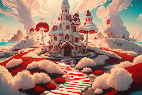 (Masterpiece, best quality:1.3), highly detailed, fantasy, <lora:Candyland-10:0.75>, 8k, candyland, dynamic, cinematic, ultra-detailed, full background, fantasy, (ocean), underwater, grass, syrup, glitter, scenery, ((no humans)), drizzle, beautiful, (shiny:1.2), various colors, extremely detailed, (gradients), ((red and white theme:1.3))