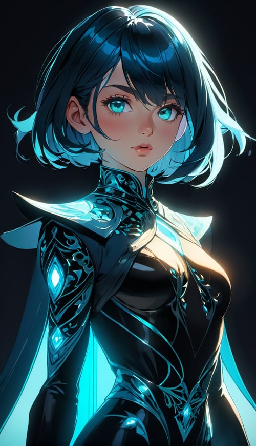 (best quality:1.3),masterpiece,beautiful detailed glow,textile shading,absurdres,highres,dynamic lighting,intricate detailed,beautiful eyes,(1girl, solo:1.5),(pov),Sleek bob, onyx hair, teal eyes, sophisticated, high-fashion outfit,(backlighting),(face lighting),(looking of viewer),(Winter)