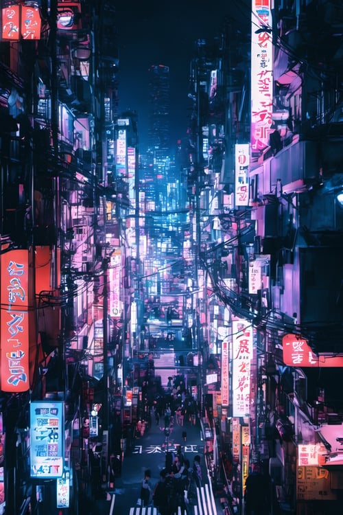  cyber, cyberpunk style, Tokyo city, night, buildings, highres, realistic, 