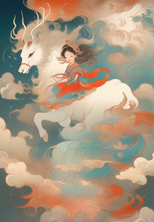 mythical clouds, 1girl <lora:sdxl_mythicalclouds:0.65>