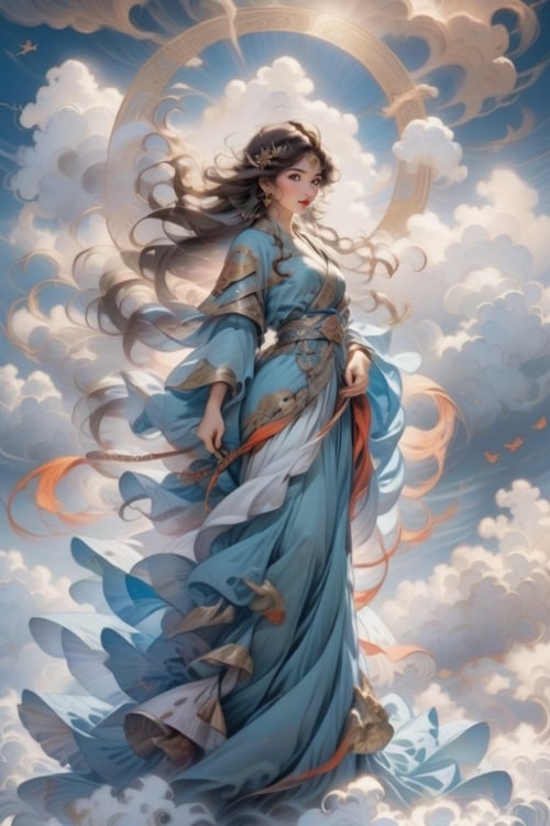 mythical clouds, 1girl <lora:sdxl_mythicalclouds:0.65>