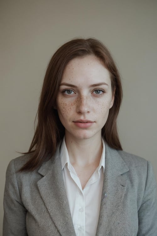wide-shot, a woman, (freckles:0.9), depth of field, business woman