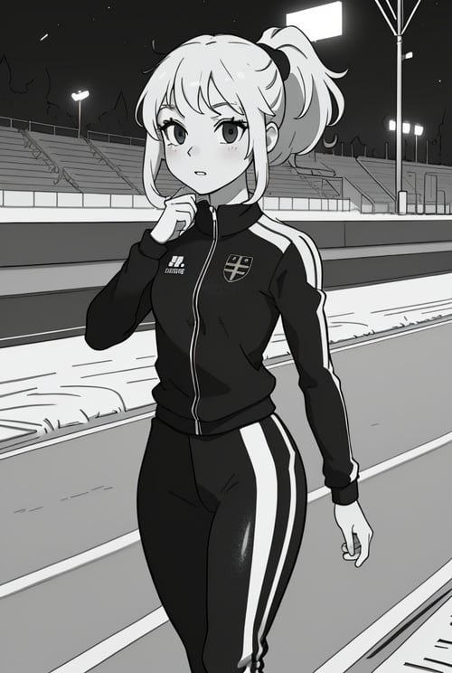 ((masterpiece)), (best quality),official art, extremely detailed CG unity 8k wallpaper, highly detailed, Depth of field, vivid color, detailed background, best illumination, ultra detailed, perfect lighting, beautiful young Swedish high school girl, in track outfit, ((slim, petite)), outside on track field, high contrast,
